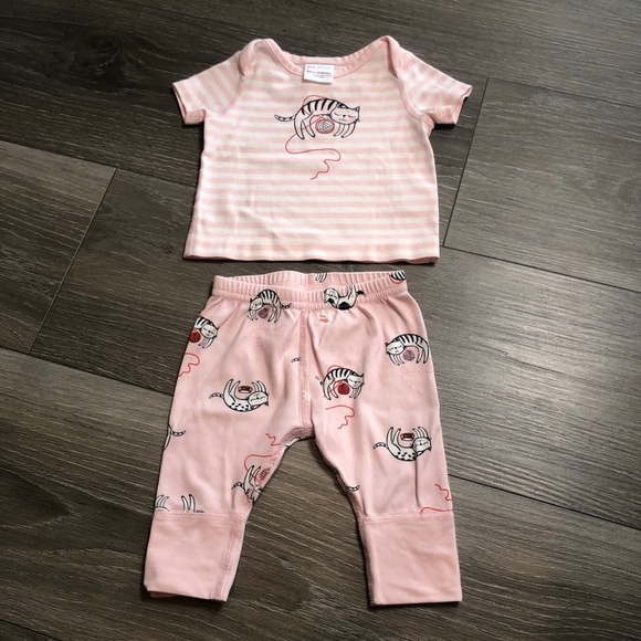 Hanna Andersson Baby Girl Kitty Cat Pajama Set Pink Size 0-3 Months - Picture 2 of 10